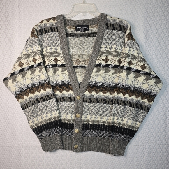 VINTAGE EXPRESSIONS INTERNATIONAL CARDIGAN SWEATER STRIPED GRANDPA MENS SIZE MED - Picture 2 of 10